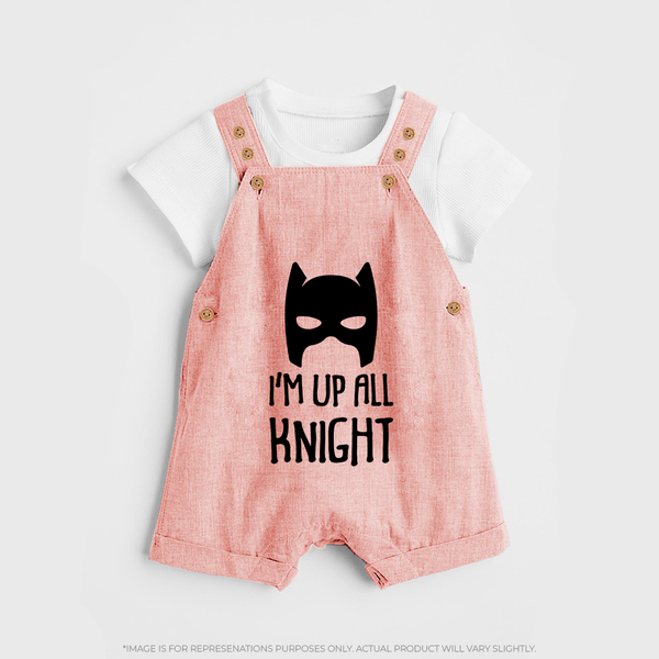 I'm Up All Night Dungaree | Personalized Baby Dungaree for Night Owls - PEACH - 0 - 5 Months Old (Chest 18")