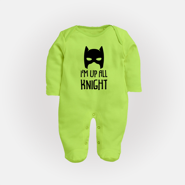 I'm Up All Night Sleep Suit | Personalized Baby Sleep Suit for Night Owls - LIME GREEN - New Born (Chest 7.5")