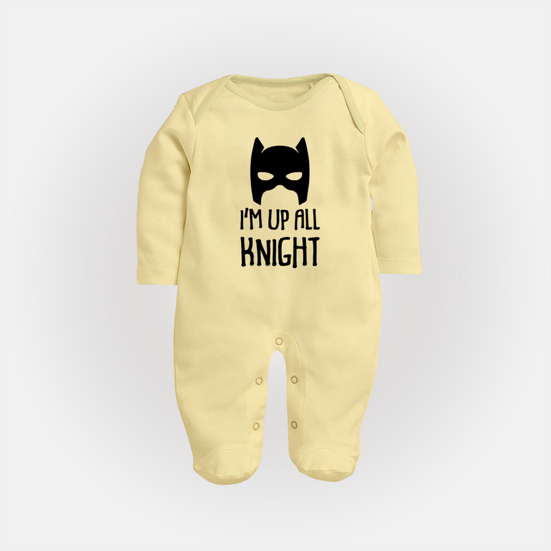 I'm Up All Night Sleep Suit | Personalized Baby Sleep Suit for Night Owls - PASTEL YELLOW - New Born (Chest 7.5")