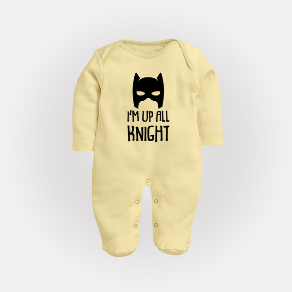I'm Up All Night Sleep Suit | Personalized Baby Sleep Suit for Night Owls - PASTEL YELLOW - New Born (Chest 7.5")