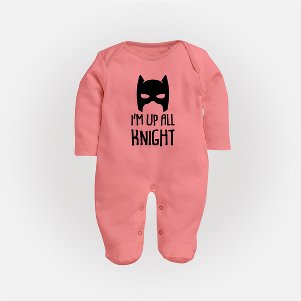 I'm Up All Night Sleep Suit | Personalized Baby Sleep Suit for Night Owls - PEACH - New Born (Chest 7.5")