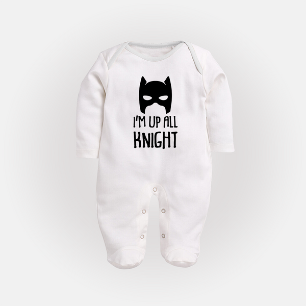 I'm Up All Night Sleep Suit | Personalized Baby Sleep Suit for Night Owls - WHITE - New Born (Chest 7.5")