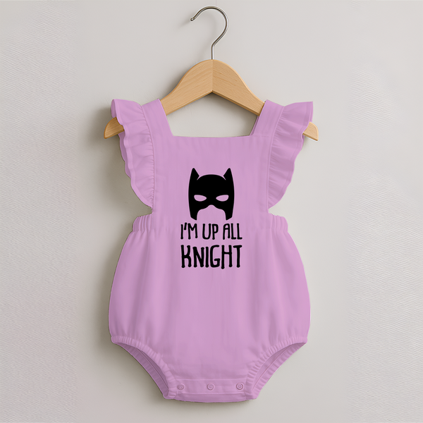 I'm Up All Night Romper Frock | Personalized Baby Romper Frock for Night Owls - BABY PINK - 0 - 3 Months Old (Chest 19")