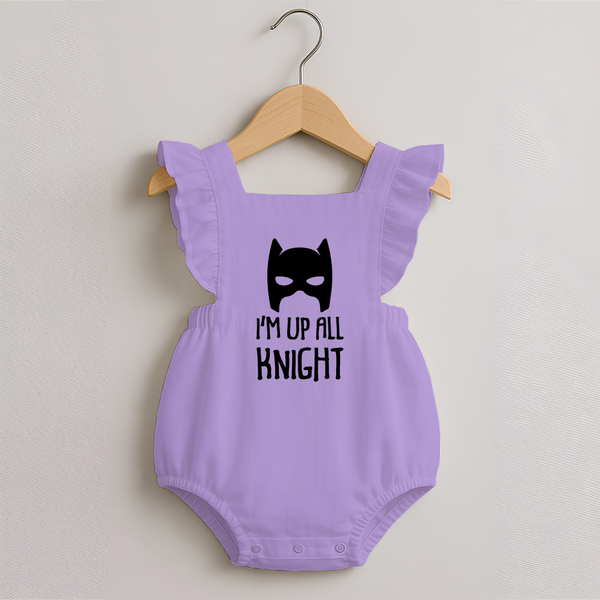 I'm Up All Night Romper Frock | Personalized Baby Romper Frock for Night Owls - LILAC - 0 - 3 Months Old (Chest 19")