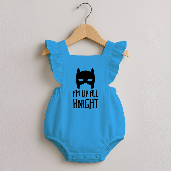 I'm Up All Night Romper Frock | Personalized Baby Romper Frock for Night Owls - SKY BLUE - 0 - 3 Months Old (Chest 19")