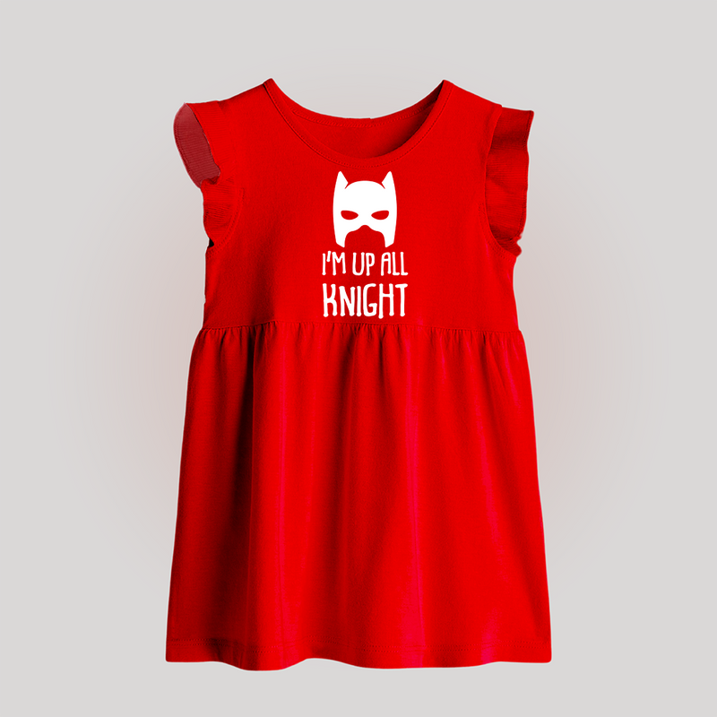 I'm Up All Night Baby Frock | Personalized BabyFrock for Night Owls - RED - 0 - 3 Months Old (Chest 17")