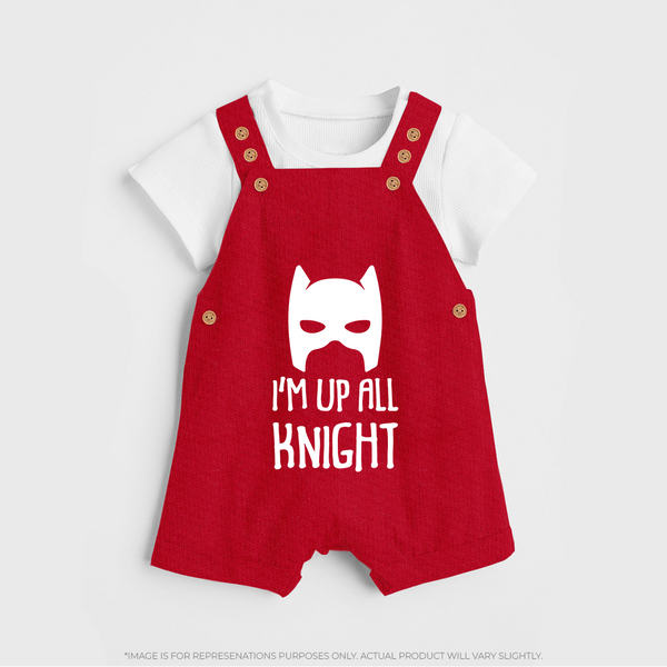 I'm Up All Night Dungaree | Personalized Baby Dungaree for Night Owls - RED - 0 - 5 Months Old (Chest 18")