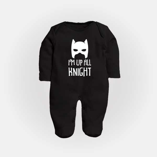 I'm Up All Night Sleep Suit | Personalized Baby Sleep Suit for Night Owls - BLACK - New Born (Chest 7.5")