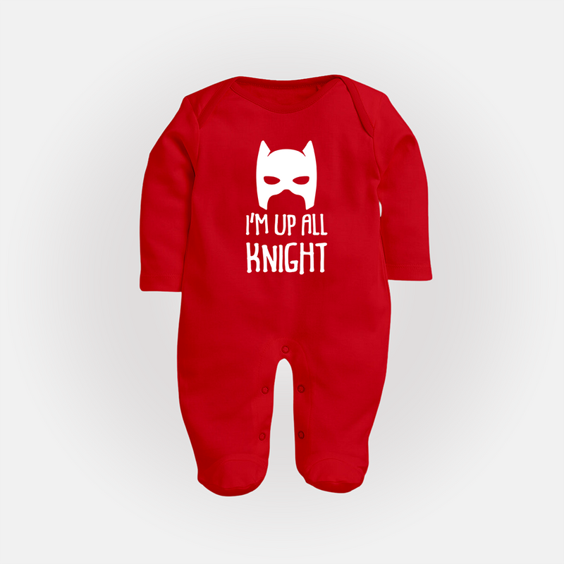 I'm Up All Night Sleep Suit | Personalized Baby Sleep Suit for Night Owls - RED - New Born (Chest 7.5")
