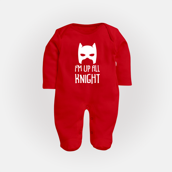 I'm Up All Night Sleep Suit | Personalized Baby Sleep Suit for Night Owls - RED - New Born (Chest 7.5")