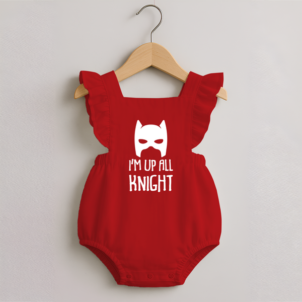 I'm Up All Night Romper Frock | Personalized Baby Romper Frock for Night Owls - RED - 0 - 3 Months Old (Chest 19")