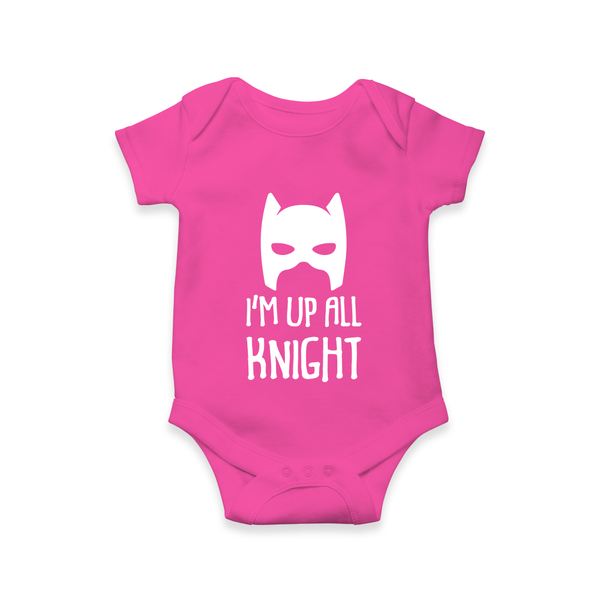 I’m Up All Night Romper | Personalized Baby Romper for Night Owls - HOT PINK - New Born (Chest 14")