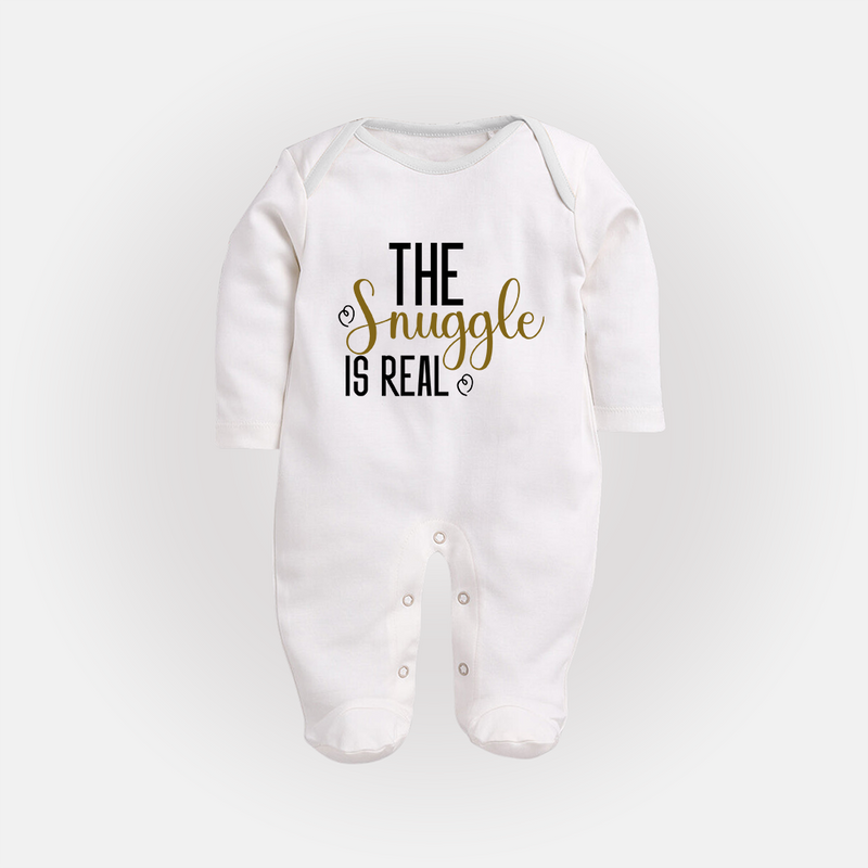 The Snuggle Is Real Sleep Suit | Personalized Baby Sleep Suit for Snuggle Time - WHITE - New Born (Chest 7.5")
