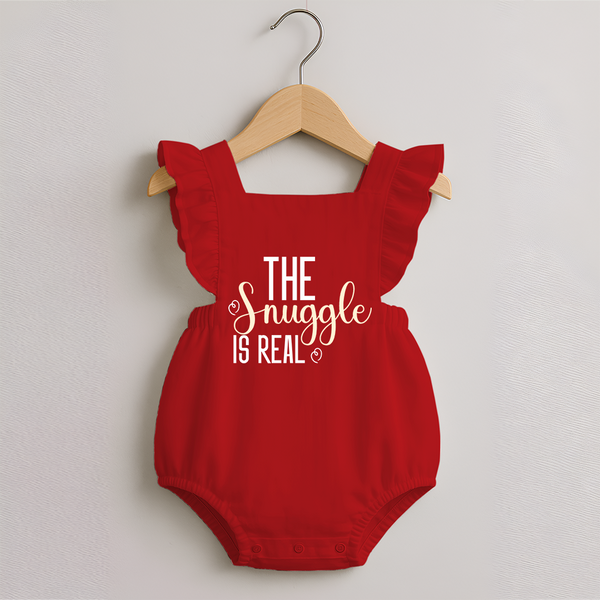 The Snuggle Is Real Romper Frock | Personalized Baby Romper Frock for Snuggle Time - RED - 0 - 3 Months Old (Chest 19")