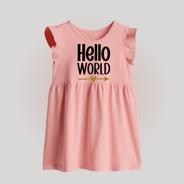 Hello World Baby Frock | Custom BabyFrock for the Newborn - BABY PINK - 0 - 3 Months Old (Chest 17")