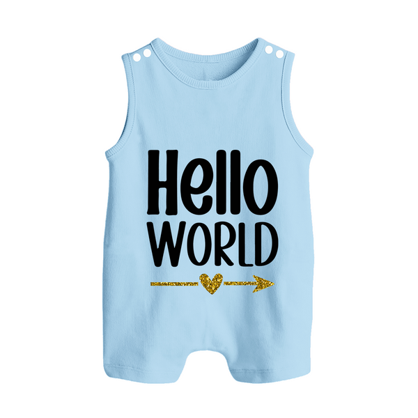 Hello World Romper Suit | Custom Baby Romper Suit for the Newborn - BABY BLUE - 0 - 5 Months Old (Chest 18")