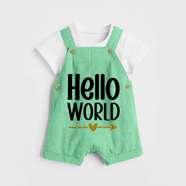 Hello World Dungaree | Custom Baby Dungaree for the Newborn - GREEN - 0 - 5 Months Old (Chest 18")