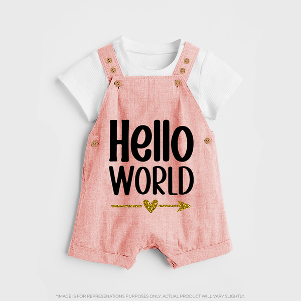 Hello World Dungaree | Custom Baby Dungaree for the Newborn - PEACH - 0 - 5 Months Old (Chest 18")