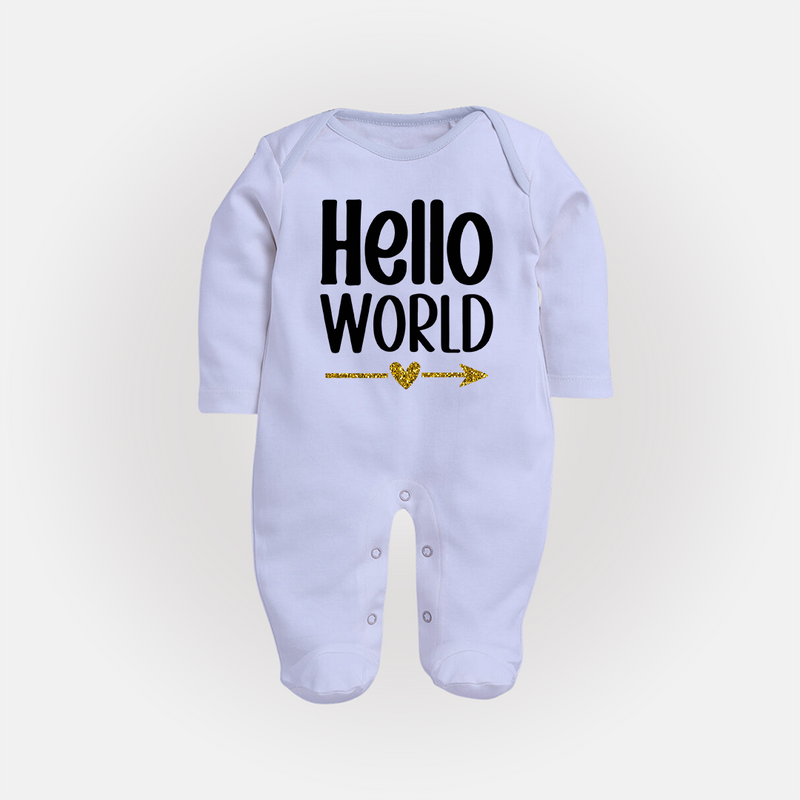 Hello World Sleep Suit | Custom Baby Sleep Suit for the Newborn - BABY BLUE - New Born (Chest 7.5")