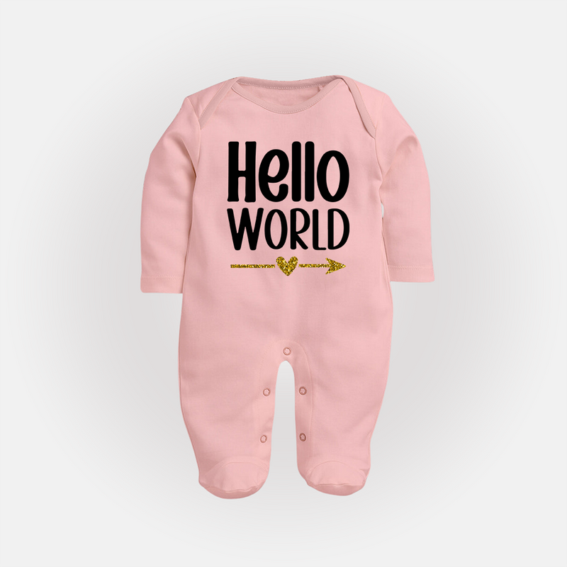 Hello World Sleep Suit | Custom Baby Sleep Suit for the Newborn - BABY PINK - New Born (Chest 7.5")
