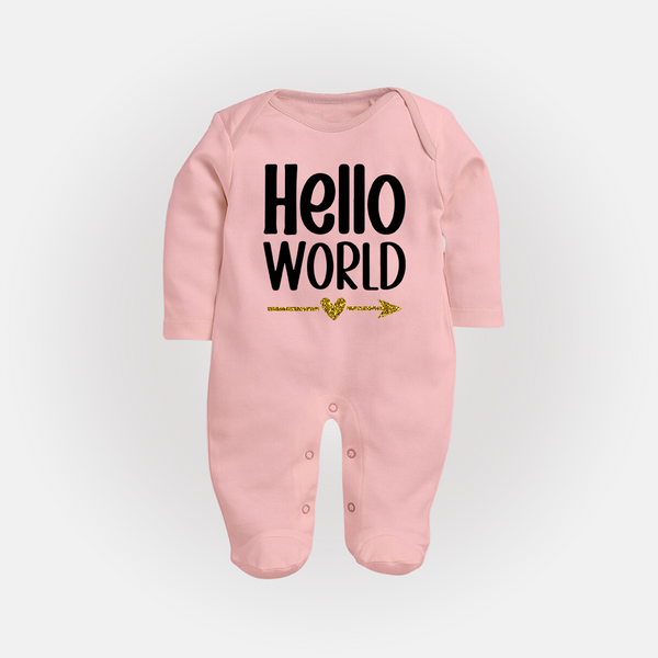 Hello World Sleep Suit | Custom Baby Sleep Suit for the Newborn - BABY PINK - New Born (Chest 7.5")