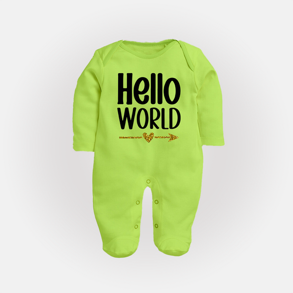 Hello World Sleep Suit | Custom Baby Sleep Suit for the Newborn - LIME GREEN - New Born (Chest 7.5")