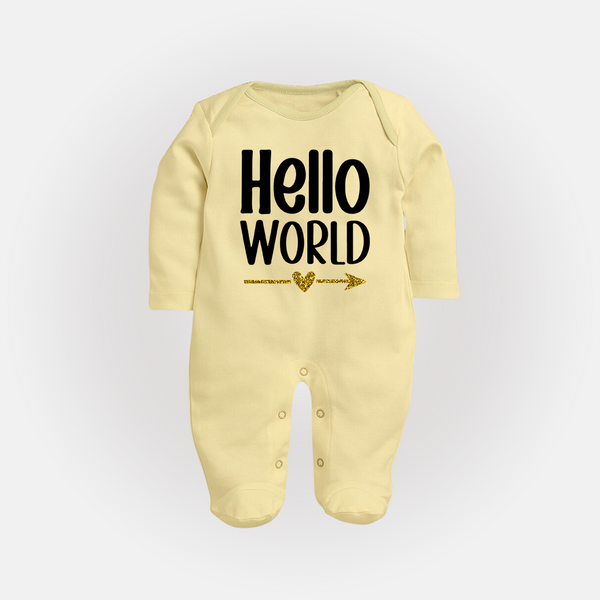 Hello World Sleep Suit | Custom Baby Sleep Suit for the Newborn - PASTEL YELLOW - New Born (Chest 7.5")