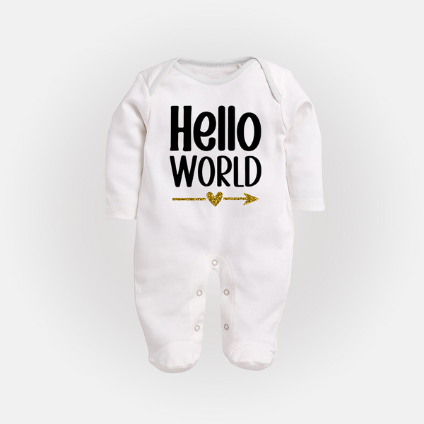 Hello World Sleep Suit | Custom Baby Sleep Suit for the Newborn - WHITE - New Born (Chest 7.5")