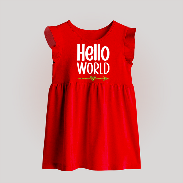 Hello World Baby Frock | Custom BabyFrock for the Newborn - RED - 0 - 3 Months Old (Chest 17")