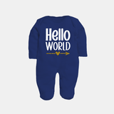 Hello World Sleep Suit | Custom Baby Sleep Suit for the Newborn - NAVY BLUE - New Born (Chest 7.5")