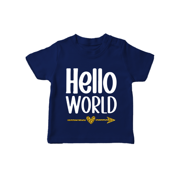 Hello World TShirt | Custom Baby TShirt for the Newborn - NAVY BLUE - 0-5 Months Old (Chest 17")