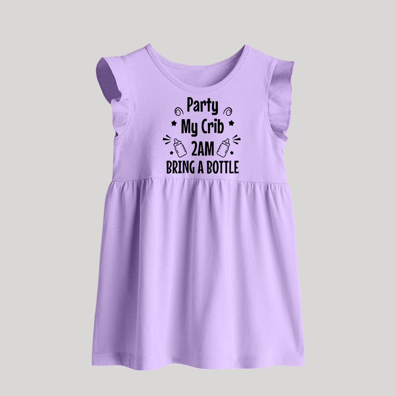 Party My Crib 2AM Bring a Bottle Baby Frock | Custom BabyFrock for Midnight Celebrations - LILAC - 0 - 3 Months Old (Chest 17")