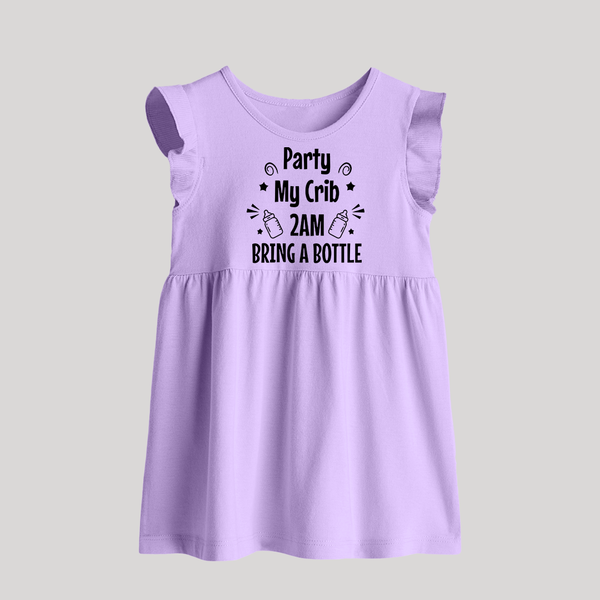 Party My Crib 2AM Bring a Bottle Baby Frock | Custom BabyFrock for Midnight Celebrations - LILAC - 0 - 3 Months Old (Chest 17")