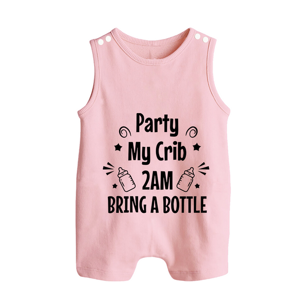 Party My Crib 2AM Bring a Bottle Romper Suit | Custom Baby Romper Suit for Midnight Celebrations - BABY PINK - 0 - 5 Months Old (Chest 18")