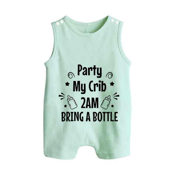 Party My Crib 2AM Bring a Bottle Romper Suit | Custom Baby Romper Suit for Midnight Celebrations - MINT GREEN - 0 - 5 Months Old (Chest 18")