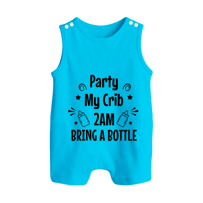 Party My Crib 2AM Bring a Bottle Romper Suit | Custom Baby Romper Suit for Midnight Celebrations - SKY BLUE - 0 - 5 Months Old (Chest 18")