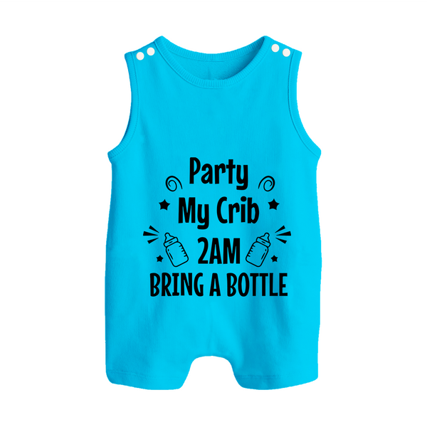 Party My Crib 2AM Bring a Bottle Romper Suit | Custom Baby Romper Suit for Midnight Celebrations - SKY BLUE - 0 - 5 Months Old (Chest 18")