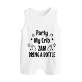 Party My Crib 2AM Bring a Bottle Romper Suit | Custom Baby Romper Suit for Midnight Celebrations - WHITE - 0 - 5 Months Old (Chest 18")