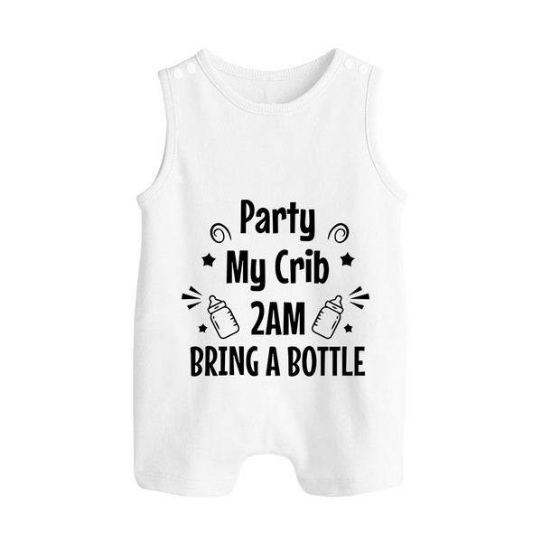 Party My Crib 2AM Bring a Bottle Romper Suit | Custom Baby Romper Suit for Midnight Celebrations - WHITE - 0 - 5 Months Old (Chest 18")