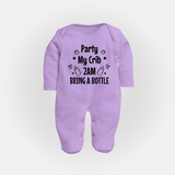 Party My Crib 2AM Bring a Bottle Sleep Suit | Custom Baby Sleep Suit for Midnight Celebrations - LILAC - New Born (Chest 7.5")