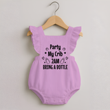Party My Crib 2AM Bring a Bottle Romper Frock | Custom Baby Romper Frock for Midnight Celebrations - BABY PINK - 0 - 3 Months Old (Chest 19")