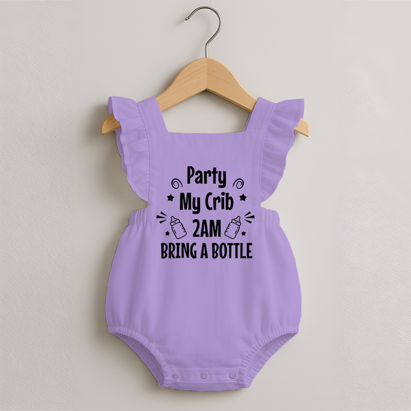Party My Crib 2AM Bring a Bottle Romper Frock | Custom Baby Romper Frock for Midnight Celebrations - LILAC - 0 - 3 Months Old (Chest 19")