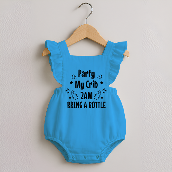 Party My Crib 2AM Bring a Bottle Romper Frock | Custom Baby Romper Frock for Midnight Celebrations - SKY BLUE - 0 - 3 Months Old (Chest 19")