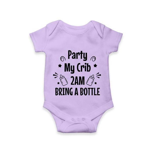 Party My Crib 2AM Bring a Bottle Romper | Custom Baby Romper for Midnight Celebrations - LILAC - New Born (Chest 14")