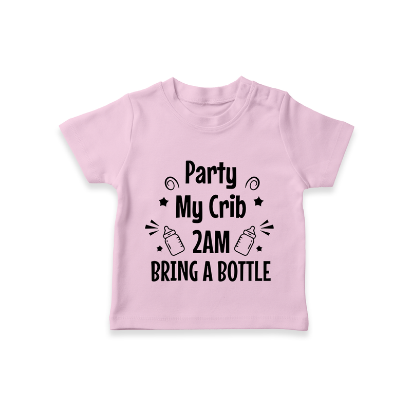 Party My Crib 2AM Bring a Bottle TShirt | Custom Baby TShirt for Midnight Celebrations - BABY PINK - 0-5 Months Old (Chest 17")