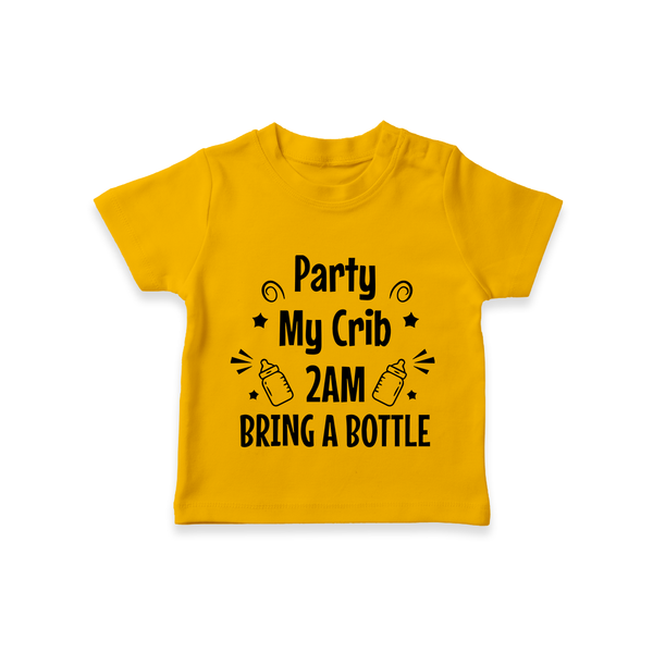 Party My Crib 2AM Bring a Bottle TShirt | Custom Baby TShirt for Midnight Celebrations - CHROME YELLOW - 0-5 Months Old (Chest 17")