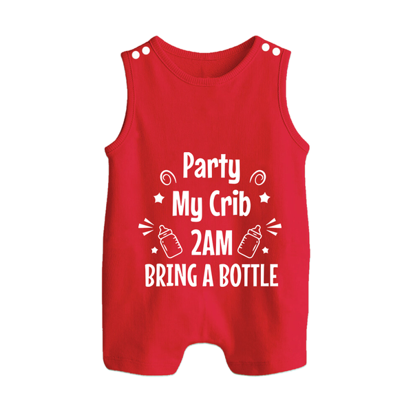 Party My Crib 2AM Bring a Bottle Romper Suit | Custom Baby Romper Suit for Midnight Celebrations - RED - 0 - 5 Months Old (Chest 18")