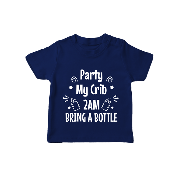 Party My Crib 2AM Bring a Bottle TShirt | Custom Baby TShirt for Midnight Celebrations - NAVY BLUE - 0-5 Months Old (Chest 17")