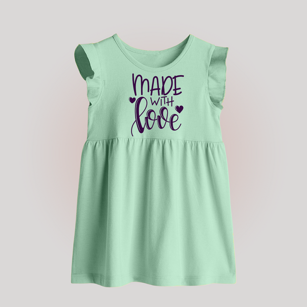 Made With Love Baby Frock | Personalized BabyFrock for Your Little One - MINT GREEN - 0 - 3 Months Old (Chest 17")