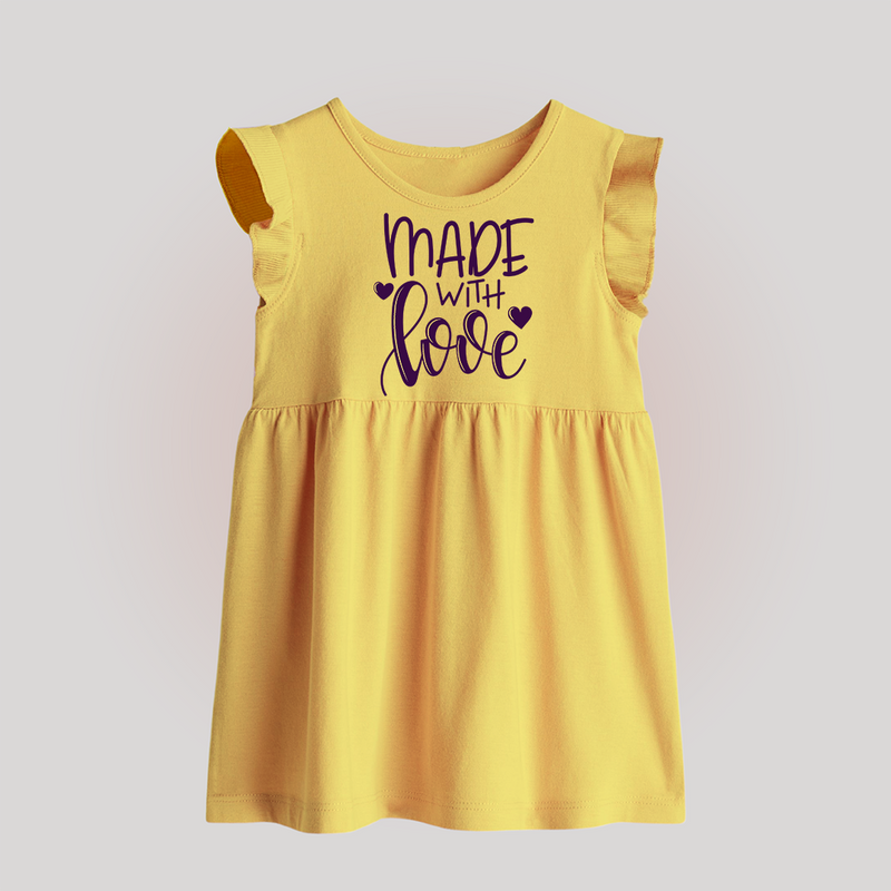 Made With Love Baby Frock | Personalized BabyFrock for Your Little One - PASTEL YELLOW - 0 - 3 Months Old (Chest 17")